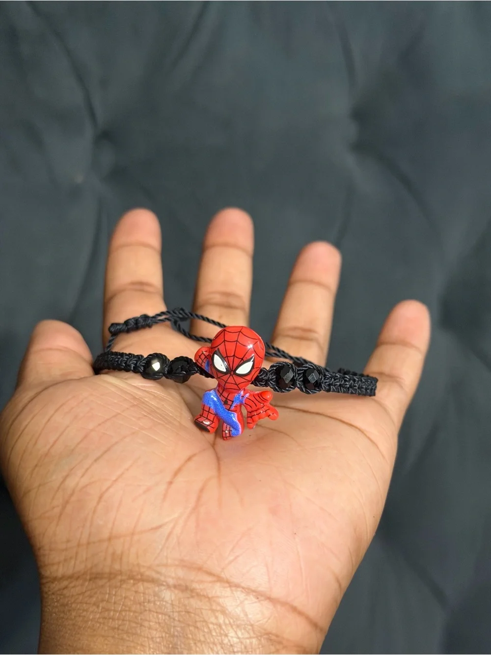 Black Kids Bracelet with Red Spiderman Charm